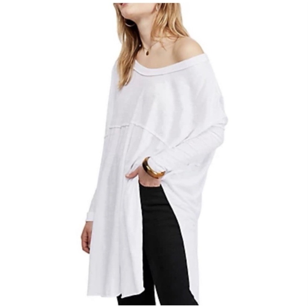 FREE PEOPLE WE THE FREE WOMEN'S WHITE LONG SLEEVE TELL TALE SEAMED TUNIC SZ M